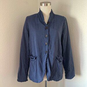 Hannoh + Wessel High Collar Front Button Long Sleeve Flap Pockets Lined Blazer